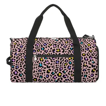 Спортивная сумка с животным принтом, розовые леопардовые пятна, уличные спортивные сумки, аксессуары для спортзала, дорожная сумка с принтом, ретро-сумка для фитнеса для женщин 10