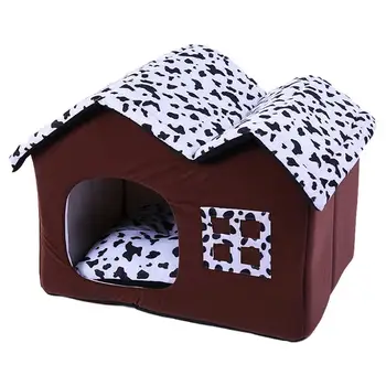 Собачий домик с двойной крышей, милое кошачье гнездышко со съемной моющейся подушкой, нескользящие теплые зимние аксессуары для домашних животных, теплый плюш 1