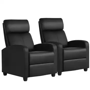 Кожаное откидное кресло для кинотеатра, комплект из 2-х, черное 5