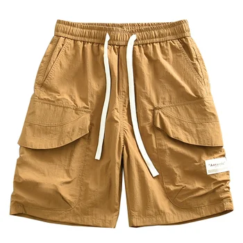 Бренд Summer tide свободные мужские шорты-карго с несколькими карманами, большой карман с эластичным поясом и завязками, спортивные прямые шорты 5