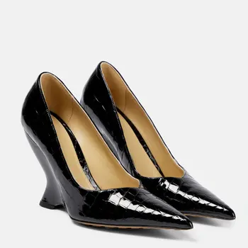 Новая женская обувь с заостренным носком и узором в виде камней на ультравысоком наклонном каблуке, модная одинарная обувь 11