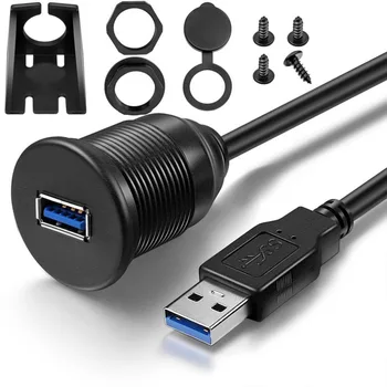 Водонепроницаемый USB-док-адаптер для скрытого монтажа на приборной панели, удлинительный кабель USB 3.0 от мужчины к женщине для автомобиля мотоцикла 13
