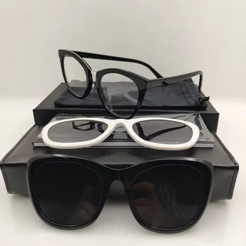 Новые Ацетатные Сменные линзы С магнитным всасыванием Винтажные Ретро Солнцезащитные очки Для женщин Черного цвета, Брендовые Дизайнерские Запасные линзы Woman UV400 4