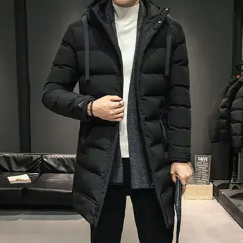Хлопковое пальто средней длины для защиты от ветра, зимнее хлопковое пальто с высоким воротником, зимнее теплое мужское пальто с капюшоном для улицы 9