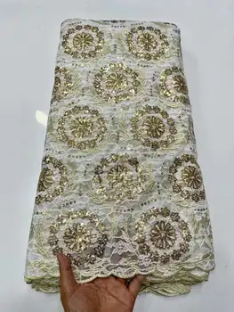 ЗОЛОТАЯ кружевная ткань 2023 г. Высококачественное Африканское кружево с блестками, Французский Тюль, кружевная ткань, Швейцарское кружево, Нигерийские сетчатые ткани для платья 16