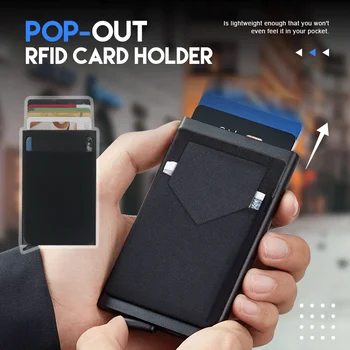 Тонкий алюминиевый кошелек с эластичной спинкой, держатель для кредитных карт, мини-RFID-кошелек, автоматический всплывающий чехол для банковских карт 1