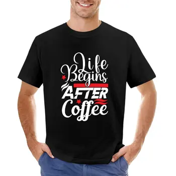 Жизнь начинается после кофе, футболка с коротким рукавом, забавные футболки, тройники, мужская одежда 3