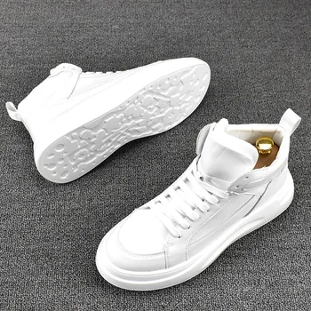 Мужские повседневные белые ботинки в корейском стиле, оригинальная кожаная обувь на шнуровке, кроссовки на плоской платформе, уличные красивые ботильоны botas zapatos 4