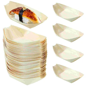 100 шт Деревянный поднос для суши-лодочек, тарелка для сашими, контейнер для ужина, Одноразовый Сервировочный Бамбуковый Деревянный 2