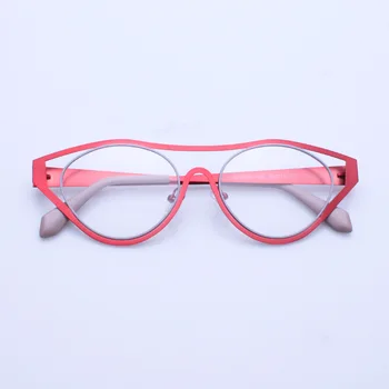Металлические оправы для очков Стильные уникальные очки для мужчин и женщин с двойным мостом, очки для близорукости из стальной кожи, оправа для очков по рецепту врача 8