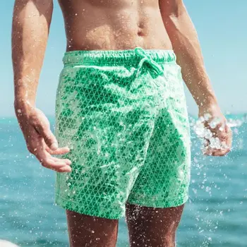 Мужские плавки, меняющие цвет, пляжные шорты в ромбовидную клетку, обесцвечивающие воду 1