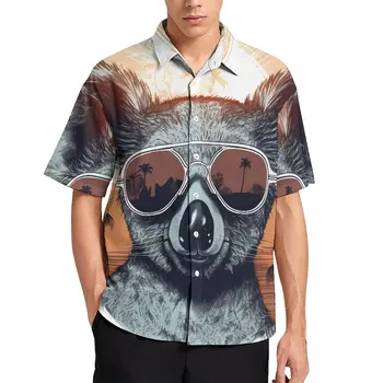 Повседневные рубашки с коалами, ретро-животные на закате В солнцезащитных очках, рубашка для отпуска, Гавайские блузки Харадзюку, мужская графика 3XL 4XL 8