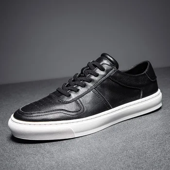 Мужская черно-белая обувь на шнуровке, модная обувь из натуральной кожи, дышащие удобные повседневные уличные кроссовки Tenis Masculino