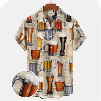 Гавайское пиво, рубашка с коротким рукавом, мужская спортивная рубашка, Фэнтези, рыбалка, Касабланка, Лето, большие размеры, оверсайз, социальный обычай, Харадзюку 9