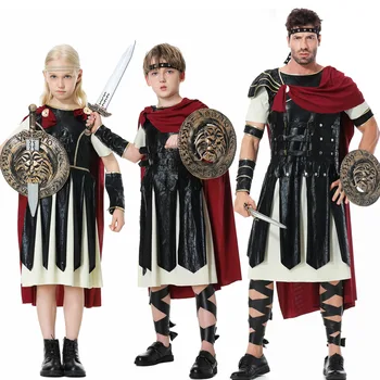 Взрослый Костюм Римского Гладиатора, Спартанский Воин, Детская одежда для косплея, костюмы для девочек и мальчиков, солдат, Костюмы для Хэллоуина, костюмы для воинов-рыцарей 8