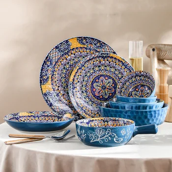Набор посуды керамическая посуда в богемном стиле ретро салатница для риса Бинауральная миска для лапши противень с бытовой ручкой