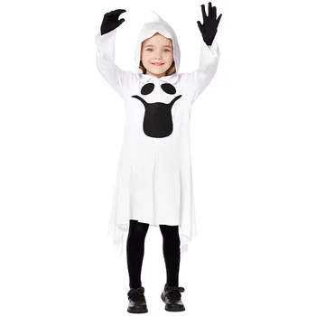 Детский карнавальный костюм на Хэллоуин, Маскарадный костюм Белого Призрака, Остроконечная шляпа с широким рукавом, забавное наряжание 4