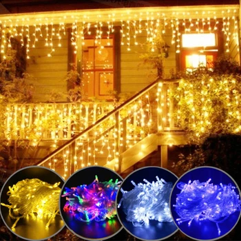 ЕС/США LED Сосулька Занавес Струнный Свет Свисающий 0,6-0,8 м Украшения для Дома Карниз Уличная Зимняя Рождественская Гирлянда Декор Открытый 3