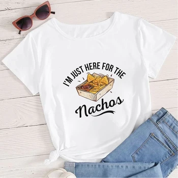 I'm Just Here For The Nachos/ Забавная Женская футболка, Летние уличные повседневные топы С круглым вырезом, Белые тонкие футболки, эстетичная футболка в стиле Харадзюку 3