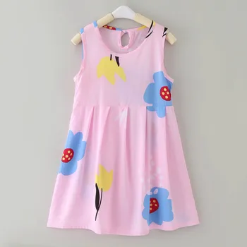 летнее платье без рукавов с мультяшным розовым цветочным принтом для малышей, повседневное платье, домашняя одежда, платье с цветочным принтом для девочек 10