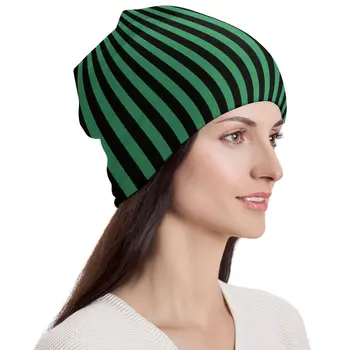 Полосатые шапочки-бини, зеленая и черная вязаная шапка Kpop, Эластичные кепки унисекс для взрослых, Осенний узор, Уличные шляпы-капоты Y2K, подарок 4