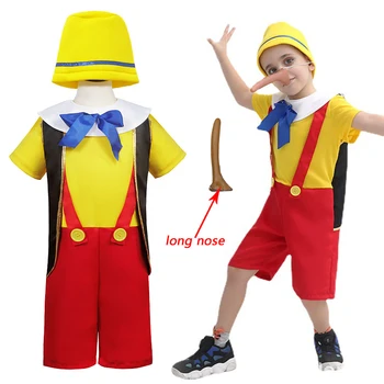 Костюм Пиноккио для детей, мальчиков, Диснеевский забавный Пиноккио, костюмы для косплея, детская одежда без носа, униформа на Хэллоуин для детей